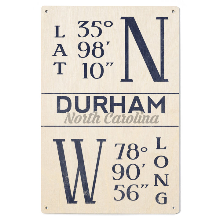 Durham, North Carolina, Latitude & Longitude (Blue), Lantern Press Artwork, Wood Signs and Postcards