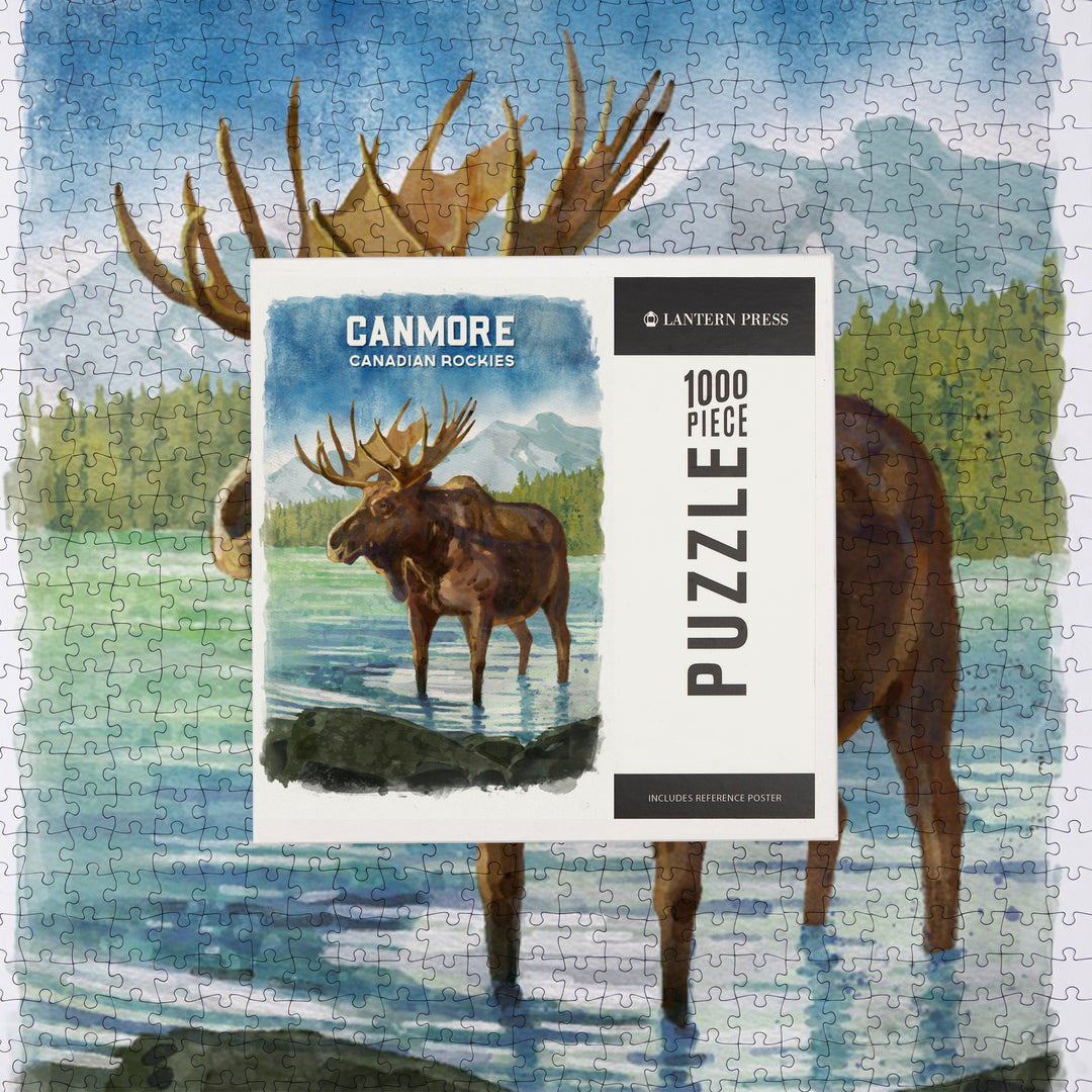 Canmore, Alberta, Canada, Watercolor, Moose, Jigsaw Puzzle