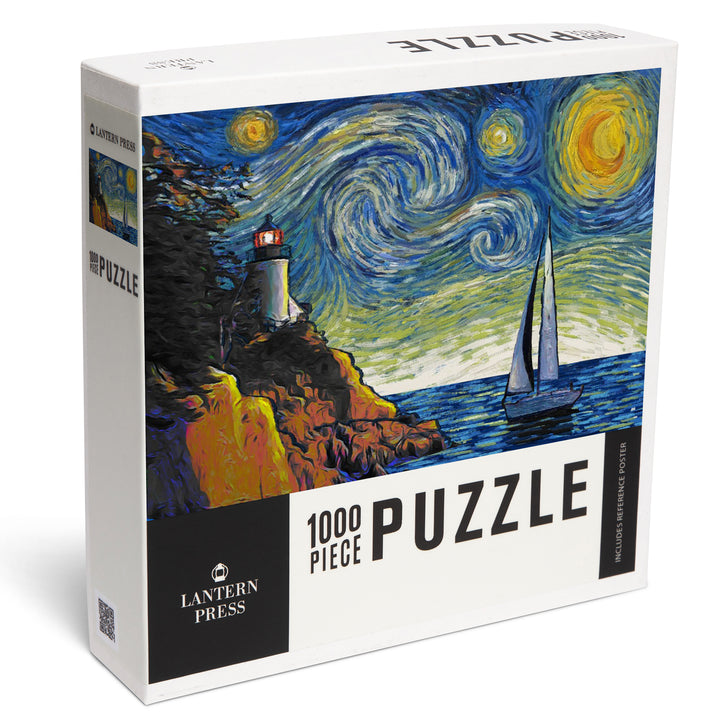 Acadia National Park, Bass Harbor Lighthouse, Starry Night National Park Series, Jigsaw Puzzle
