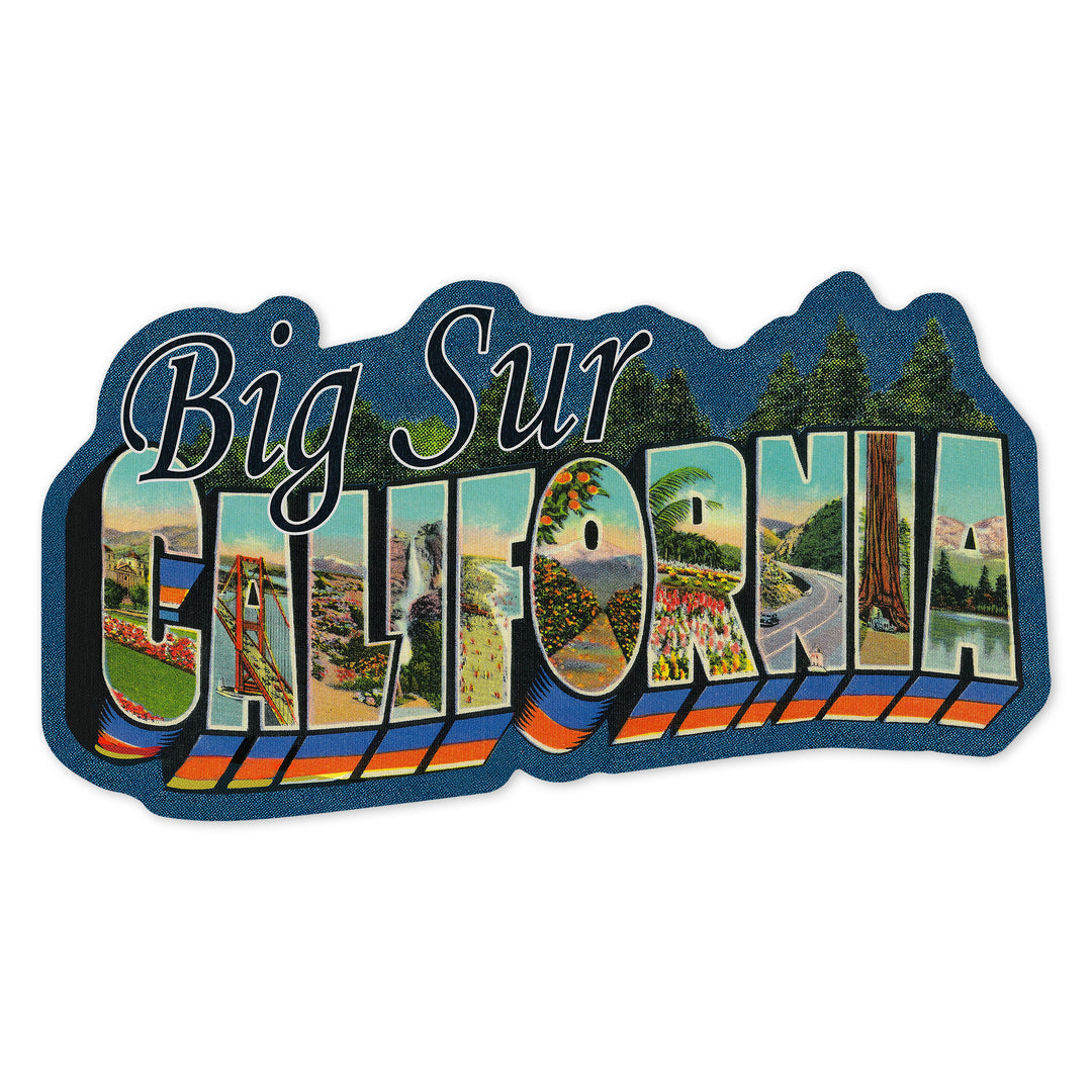 Big Sur, California, Greetings, Contour, Vintage Postcard, Vinyl Sticker