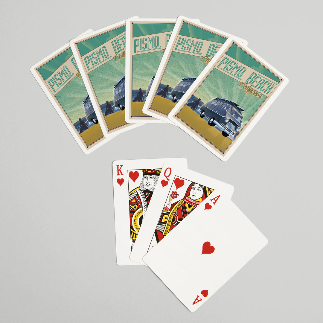 Playing Cards, Pismo Beach, California, Camper Van on Beach, Lithograph, 52 Card Deck with Jokers in Box, Unique Art