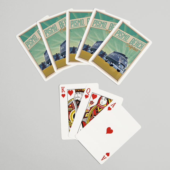 Playing Cards, Pismo Beach, California, Camper Van on Beach, Lithograph, 52 Card Deck with Jokers in Box, Unique Art