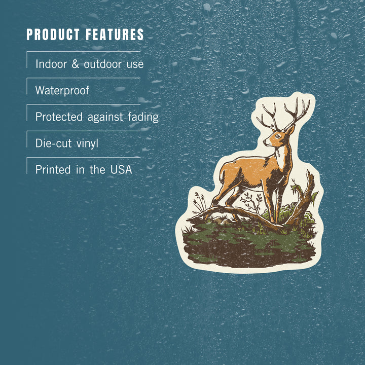 Vintage Linework, Whitetail Deer, Vinyl Sticker