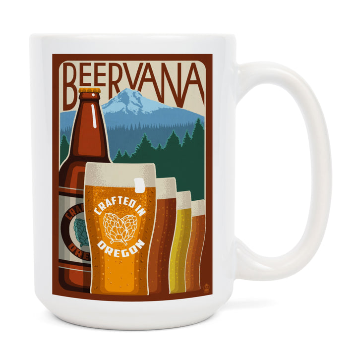 Oregon Beers, Beervana, Vintage Sign, Lantern Press Artwork, Ceramic Mug