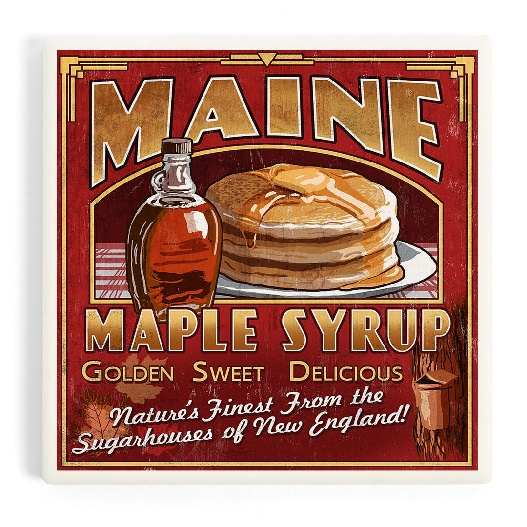 Maine, Maple Syrup Vintage Sign, Coasters