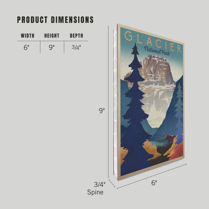 Lined 6x9 Journal, Glacier National Park, Mountain Scene, Lithograph, Lay Flat, 193 Pages, FSC paper