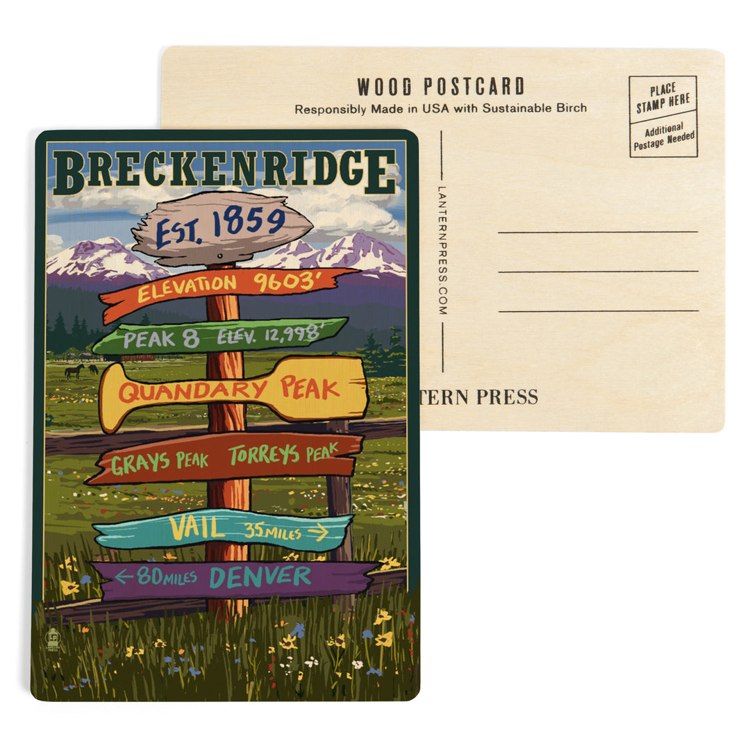 Breckenridge, Colorado, Destination Signpost, Wood Sign and Postcards