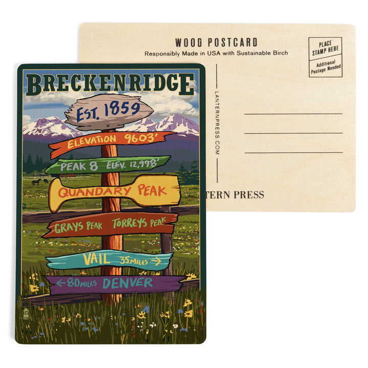 Breckenridge, Colorado, Destination Signpost, Wood Sign and Postcards