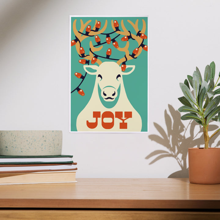 Joy, Reindeer, Retro Christmas, Art & Giclee Prints