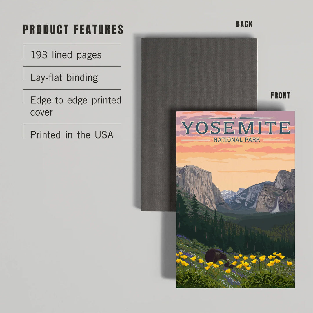 Lined 6x9 Journal, Yosemite National Park, California, Bears and Spring Flowers Poppies, Lay Flat, 193 Pages, FSC paper