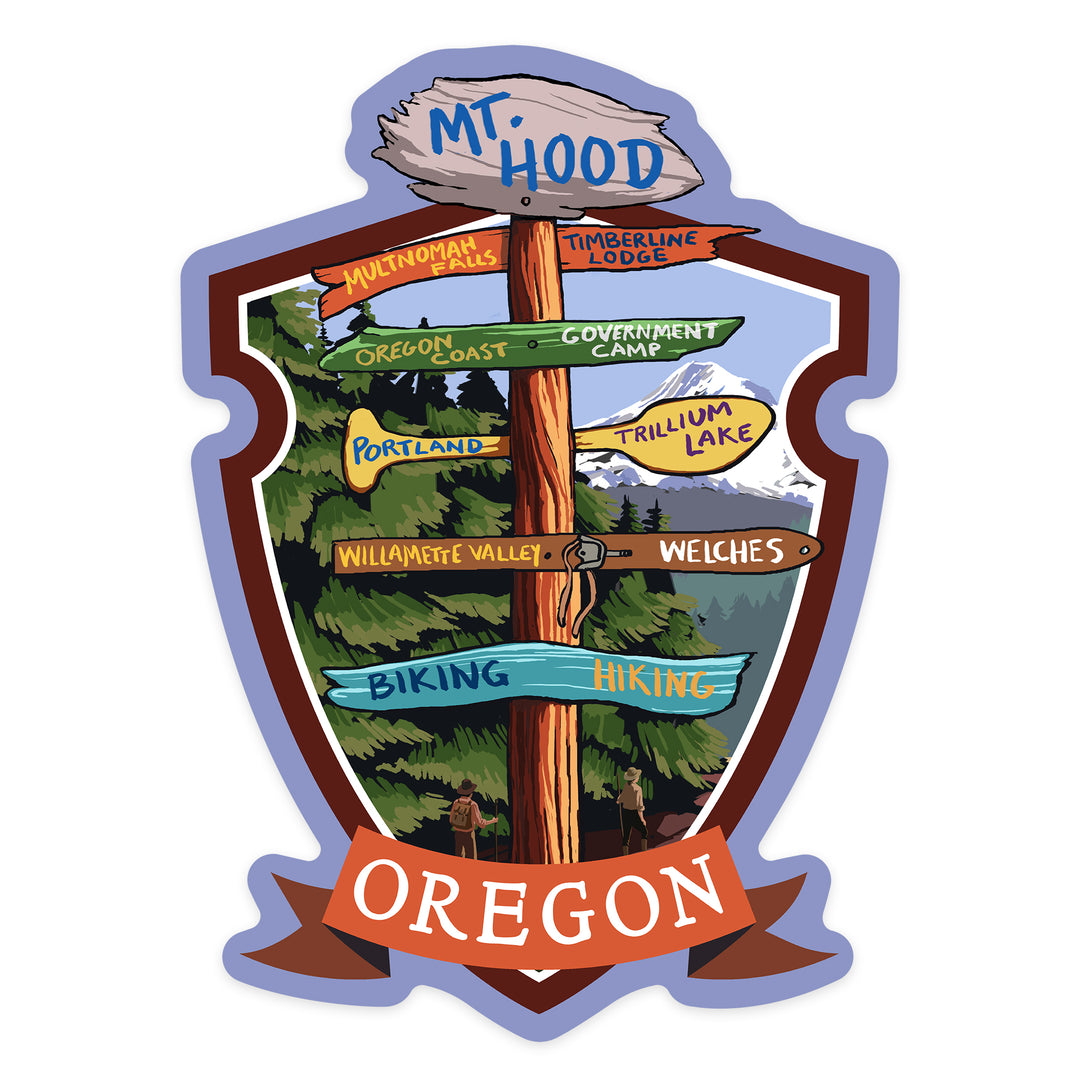 Mt. Hood, Oregon, Spring Destination Sign, Contour, Vinyl Sticker