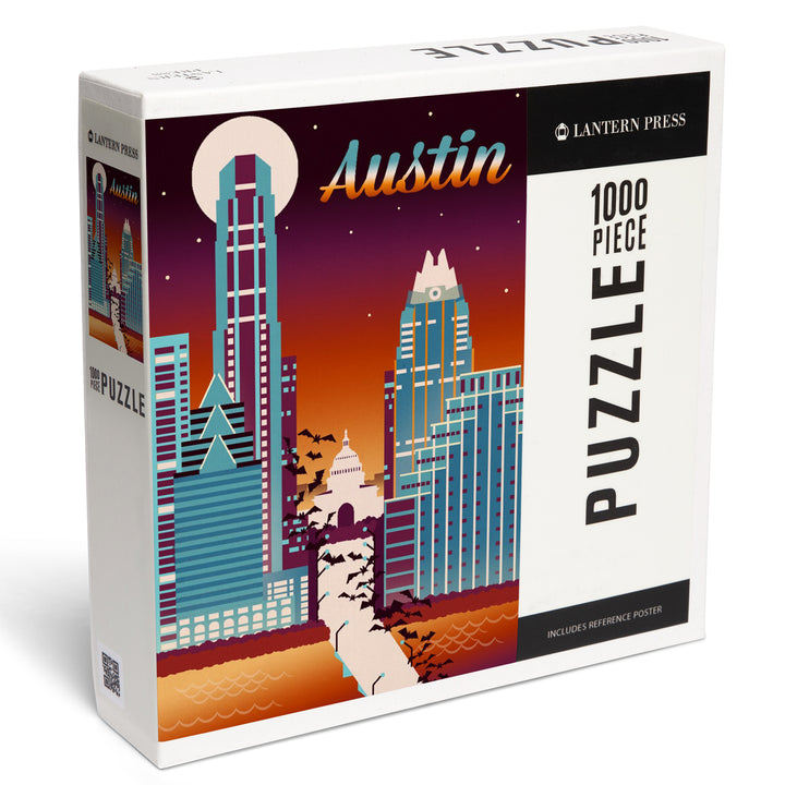 Austin, Texas, Retro Skyline Chromatic, 1000 Piece Jigsaw Puzzle