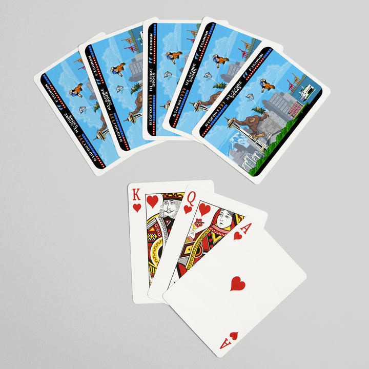 Playing Cards, Seattle, Washington, 8-Bit Retro Video Game, 52 Card Deck with Jokers in Box, Unique Art