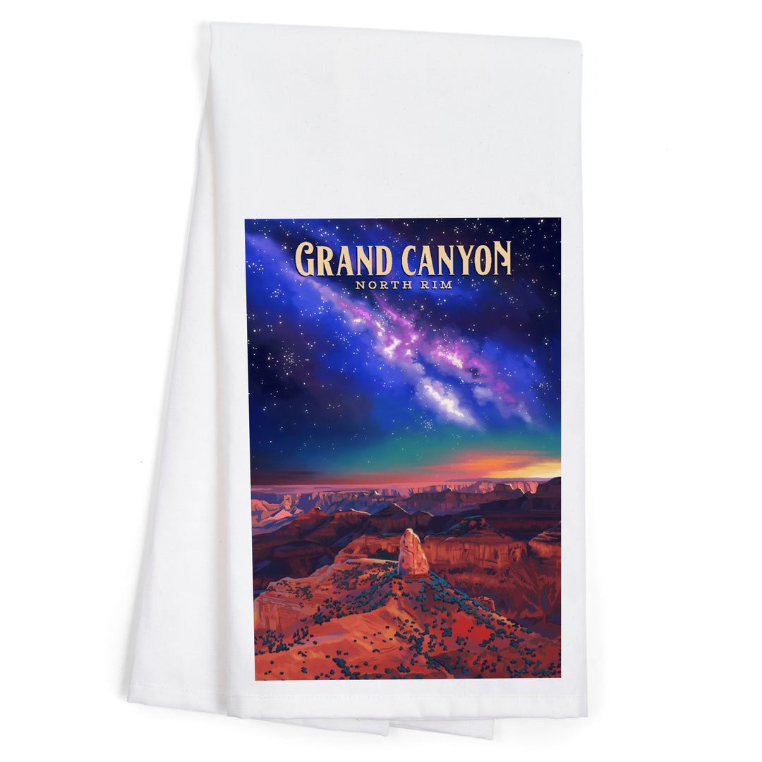 North Rim, Arizona, Oil Painting, Grand Canyon with Stars and Milky Way, Organic Cotton Kitchen Tea Towels