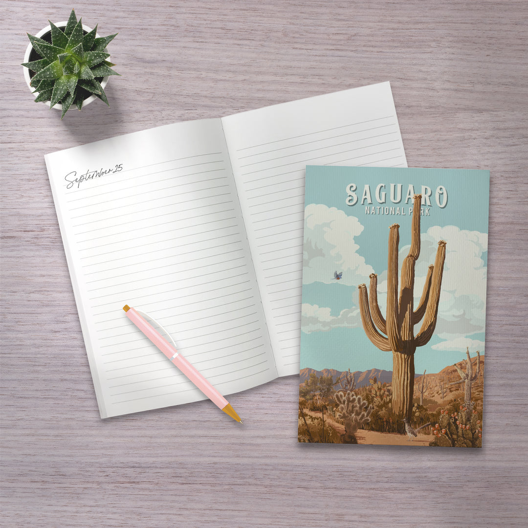 Lined 6x9 Journal, Saguaro National Park, Arizona, Painterly National Park Series, Lay Flat, 193 Pages, FSC paper