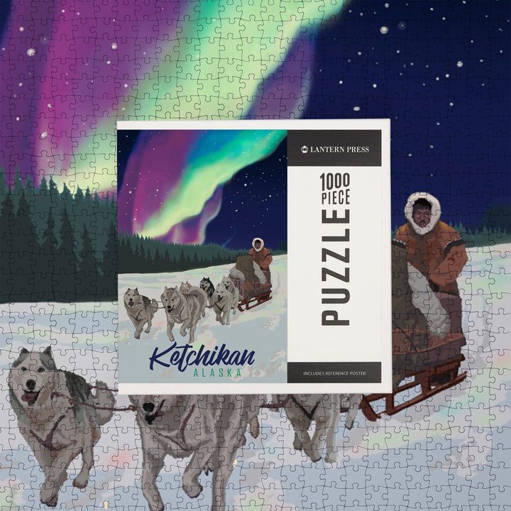 Ketchikan, Alaska, Northern Lights, Dog Sled, Jigsaw Puzzle