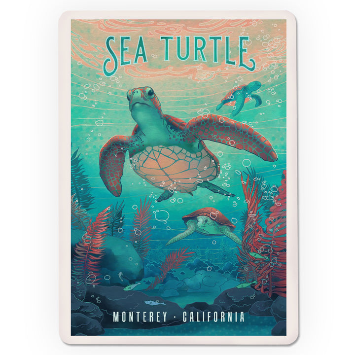 Playing Cards, Monterey, California, Fluid Linework, Sea Turtle, 52 Card Deck with Jokers in Box, Unique Art