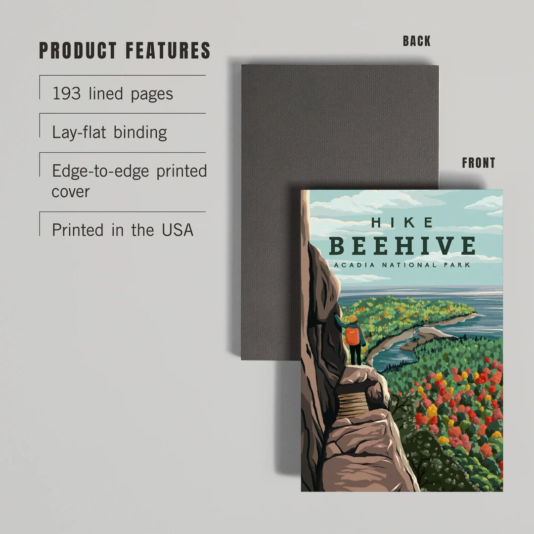Lined 6x9 Journal, Acadia National Park, Maine, Hike Beehive, Fall, Illustration, Lay Flat, 193 Pages, FSC paper
