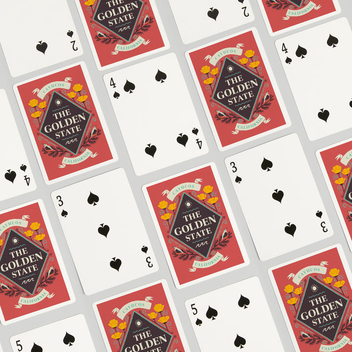 Playing Cards, Cayucos, California, State Motto Crest, State Series, 52 Card Deck with Jokers in Box, Unique Art