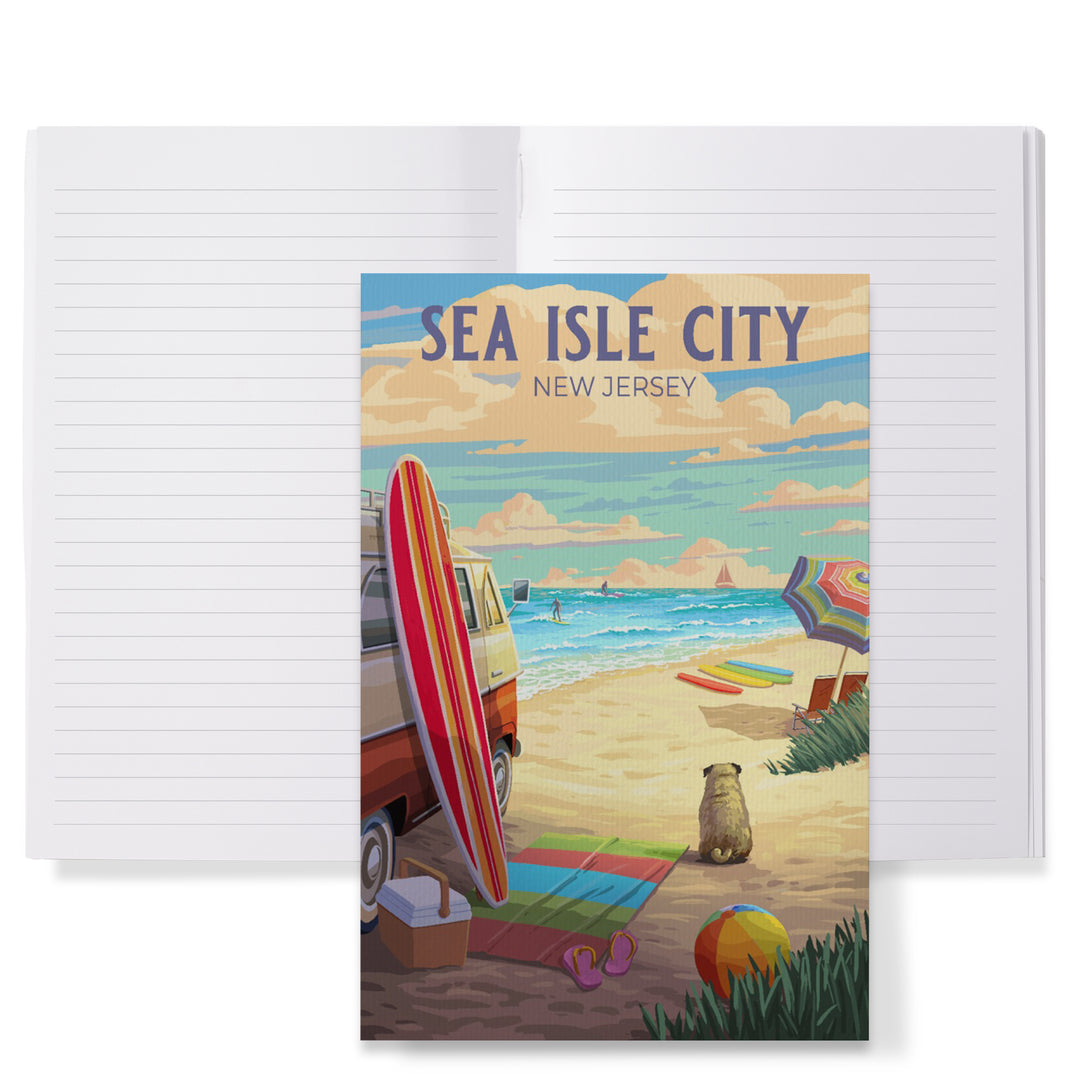 Lined 6x9 Journal, Sea Isle City, New Jersey, Beach Activities, Lay Flat, 193 Pages, FSC paper