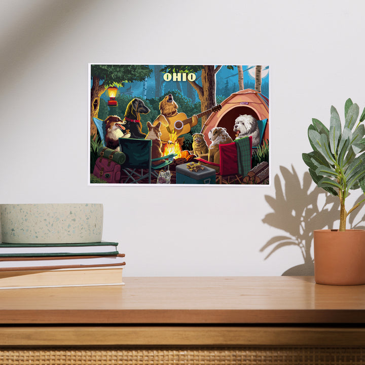 Ohio, Painterly, Pack Life, Dogs Around Campfire, Art & Giclee Prints