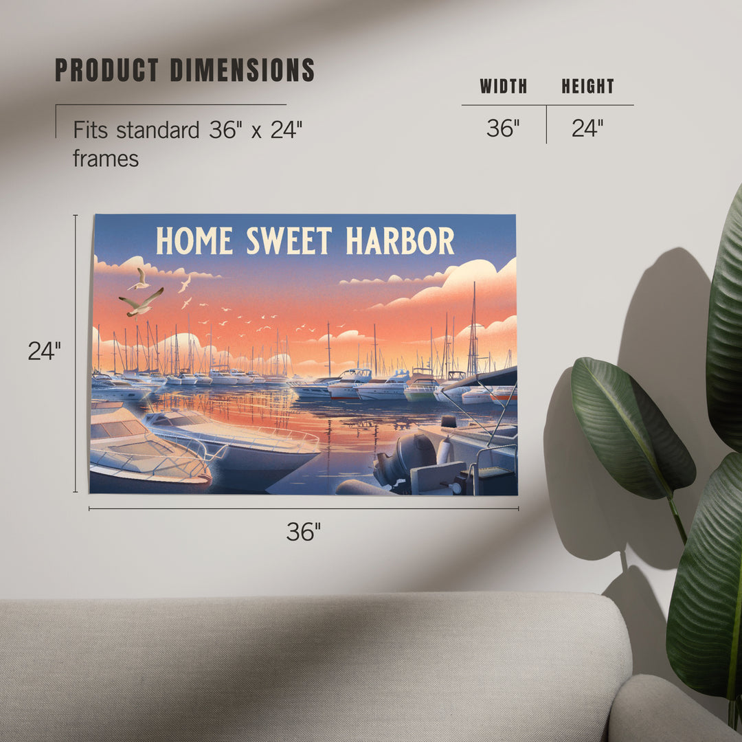 Lithograph, Home Sweet Harbor, Boats in Marina, Art & Giclee Prints