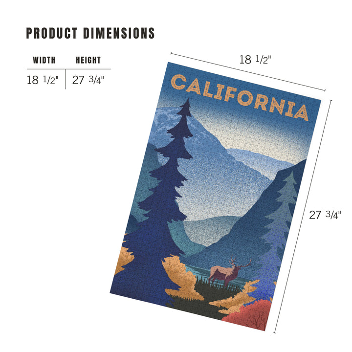 California, Lithograph, Elk and Mountain Scene, 1000 Piece Jigsaw Puzzle