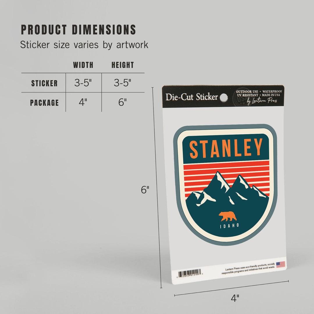 Stanley, Idaho, Mountains and Bear, Red Lines, Contour Press, Vinyl Sticker