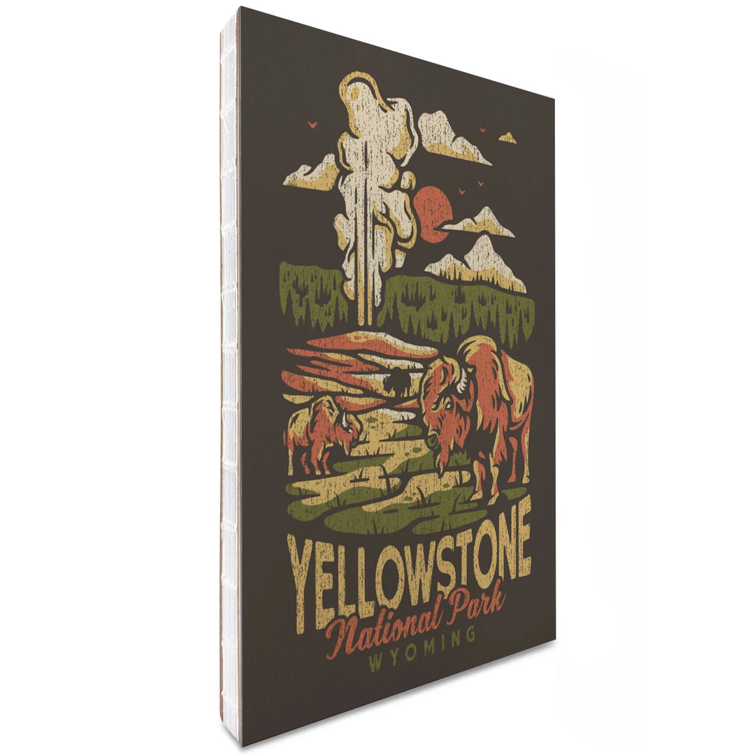 Lined 6x9 Journal, Yellowstone National Park, Wyoming, Distressed Mountain Scene, Lay Flat, 193 Pages, FSC paper