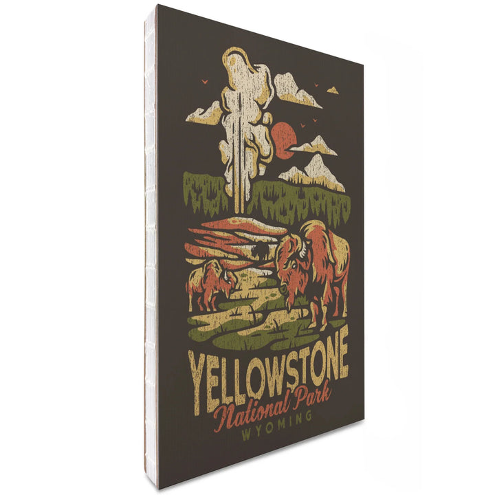 Lined 6x9 Journal, Yellowstone National Park, Wyoming, Distressed Mountain Scene, Lay Flat, 193 Pages, FSC paper