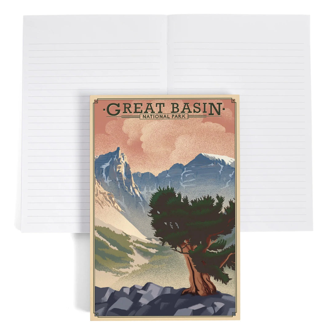 Lined 6x9 Journal, Great Basin National Park, Nevada, Lithograph National Park Series, Lay Flat, 193 Pages, FSC paper