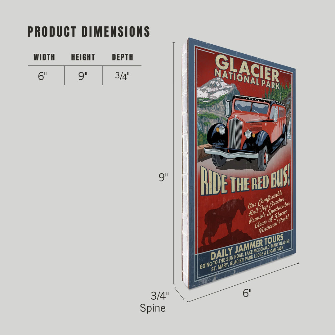 Lined 6x9 Journal, Glacier National Park, Red Jammer Vintage Sign, Lay Flat, 193 Pages, FSC paper
