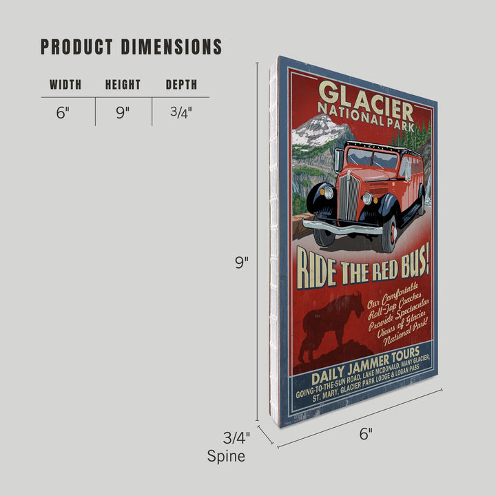 Lined 6x9 Journal, Glacier National Park, Red Jammer Vintage Sign, Lay Flat, 193 Pages, FSC paper
