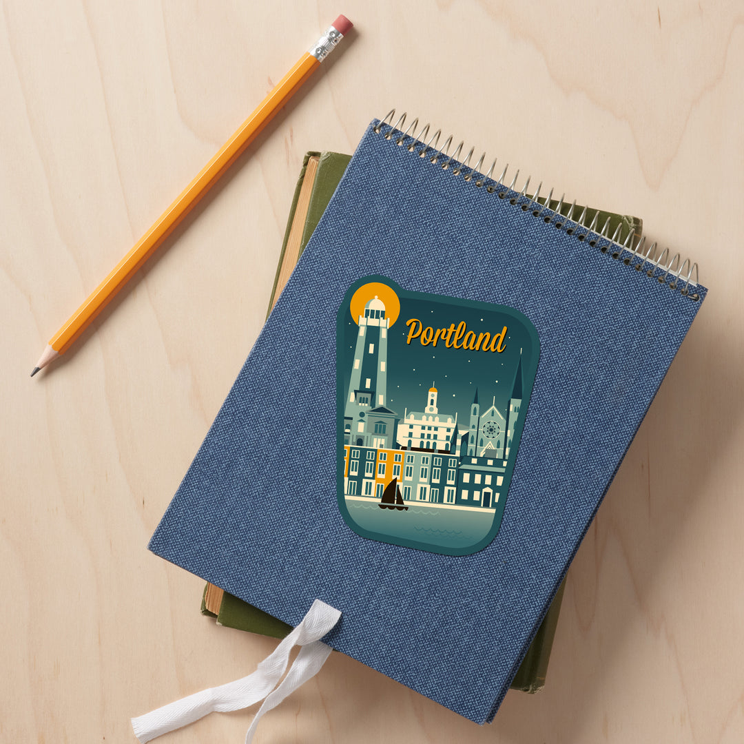 Portland, Maine, Retro Skyline, Vinyl Sticker