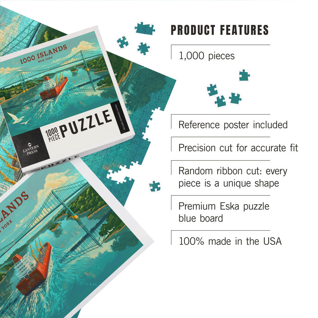 Clayton, New York, Oil Painting, 1000 Islands River Bridge, 1000 Piece Jigsaw Puzzle