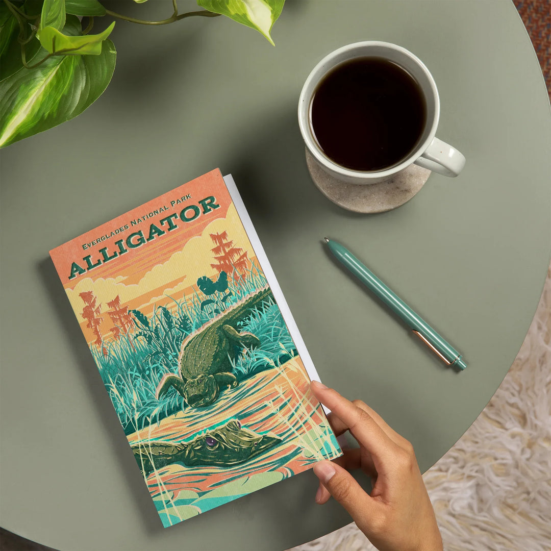 Lined 6x9 Journal, Everglades National Park, Florida, Alligator Vintage Print Press, Lay Flat, 193 Pages, FSC paper
