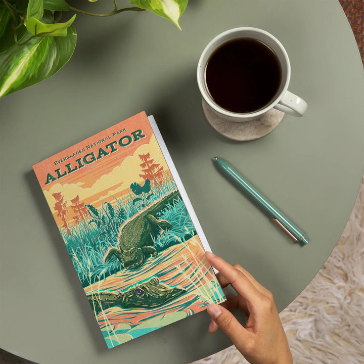 Lined 6x9 Journal, Everglades National Park, Florida, Alligator Vintage Print Press, Lay Flat, 193 Pages, FSC paper