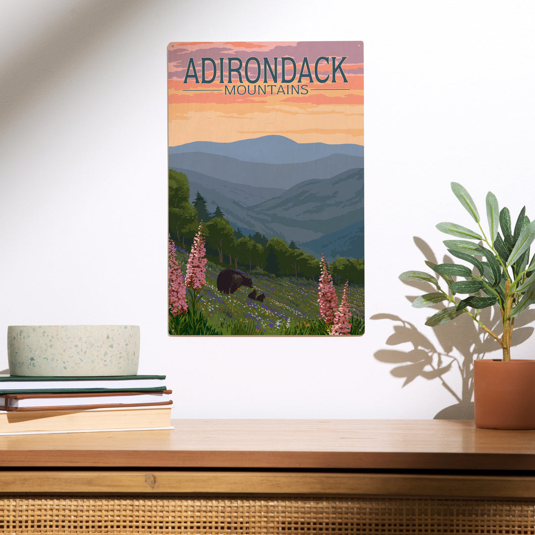 Adirondack Mountains, New York, Bears and Spring, Wood Sign and Postcards
