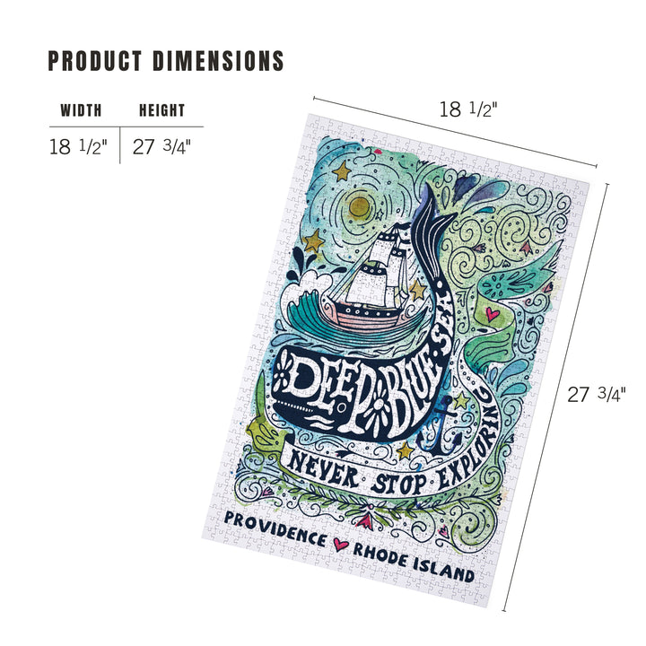 Providence, Rhode Island, Watercolor Whale, Deep Blue Sea, Nautical Art, 1000 Piece Jigsaw Puzzle