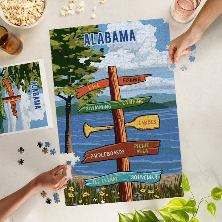 Alabama, Signpost, Lake and Flowers, Jigsaw Puzzle