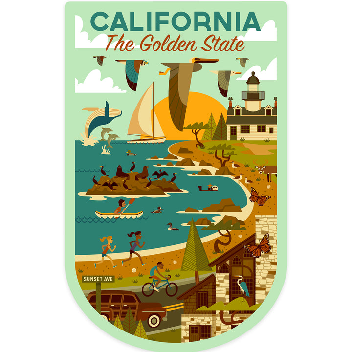 California, The Golden State, Geometric, Blue Sky, Contour, Vinyl Sticker