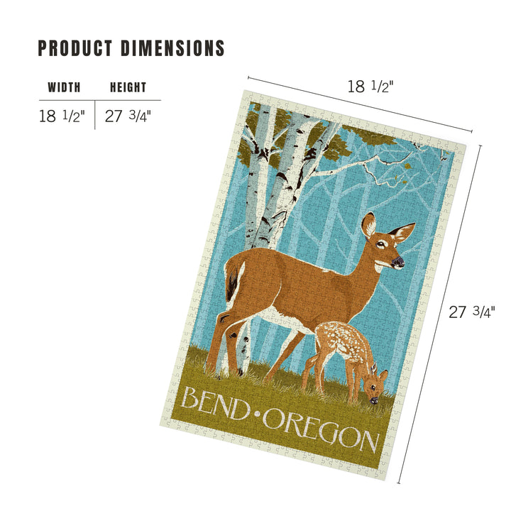 Bend, Oregon, Deer and Fawn, Letterpress, Jigsaw Puzzle