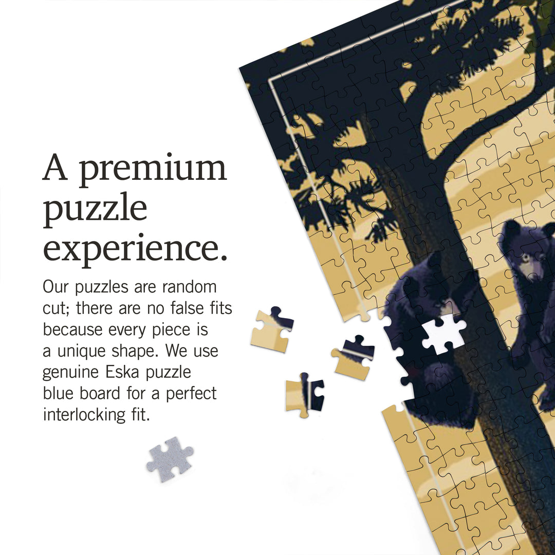 Blue Ridge Mountains, Black Bears, Lithograph, 1000 Piece Jigsaw Puzzle