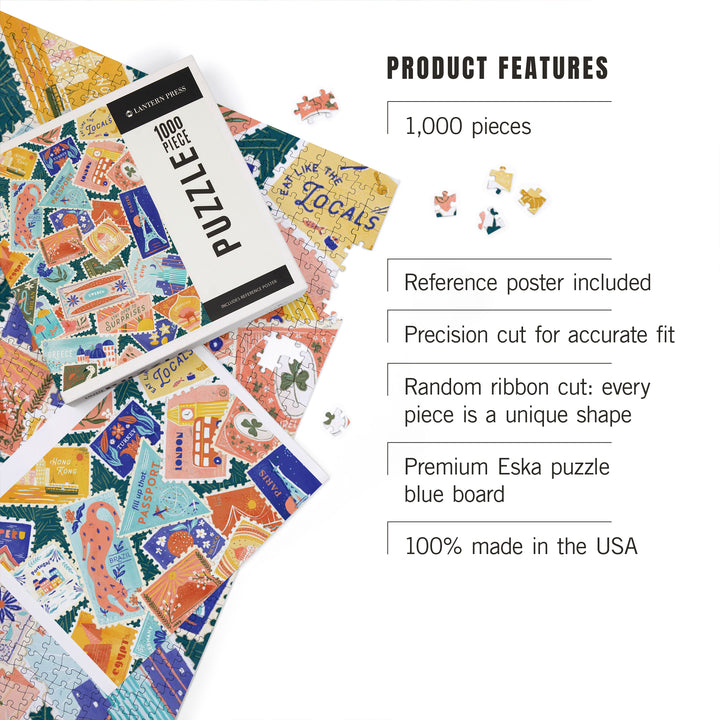 Well Traveled, Travel Stamp Collage, 1000 Piece Jigsaw Puzzle