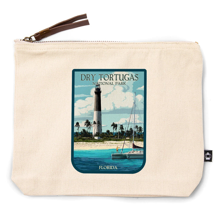 Dry Tortugas National Park, Florida, Lighthouse, Painterly, Organic Cotton Zipper Pouch, Go Bag