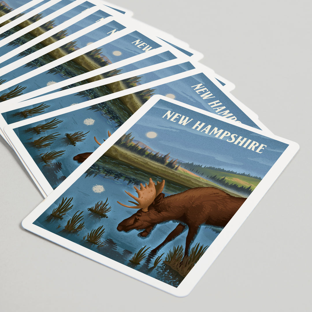 Playing Cards, New Hampshire, Lithograph, Reflection Pond and Bull Moose, 52 Card Deck with Jokers in Box, Unique Art