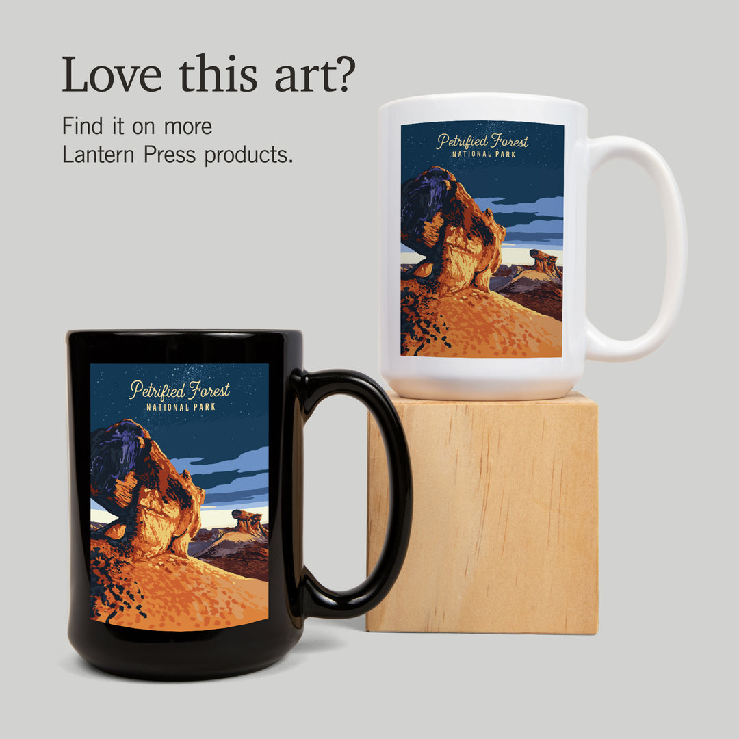 Petrified Forest National Park, Arizona, Painterly, Night Sky, Ceramic Mug