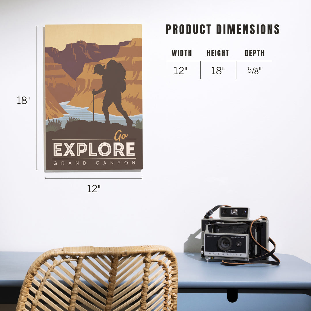 Grand Canyon National Park, Arizona, Go Explore, Backpacker, Vector Style, Wood Signs and Postcards