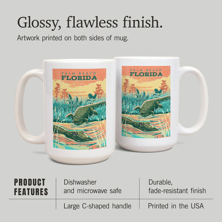 Palm Beach, Florida, Alligator, Vintage Print Press, Ceramic Mug