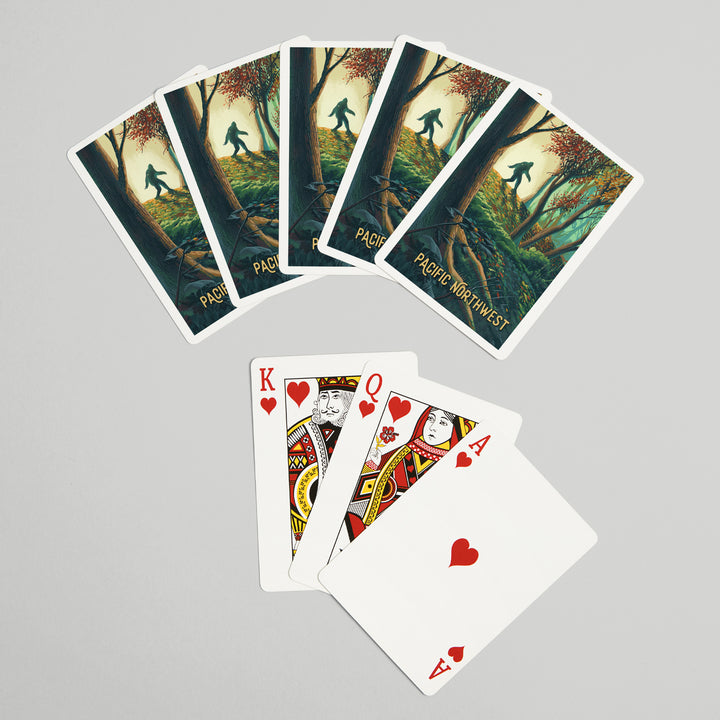 Playing Cards, Pacific Northwest, Wanderer, Bigfoot in Forest, 52 Card Deck with Jokers in Box, Unique Art